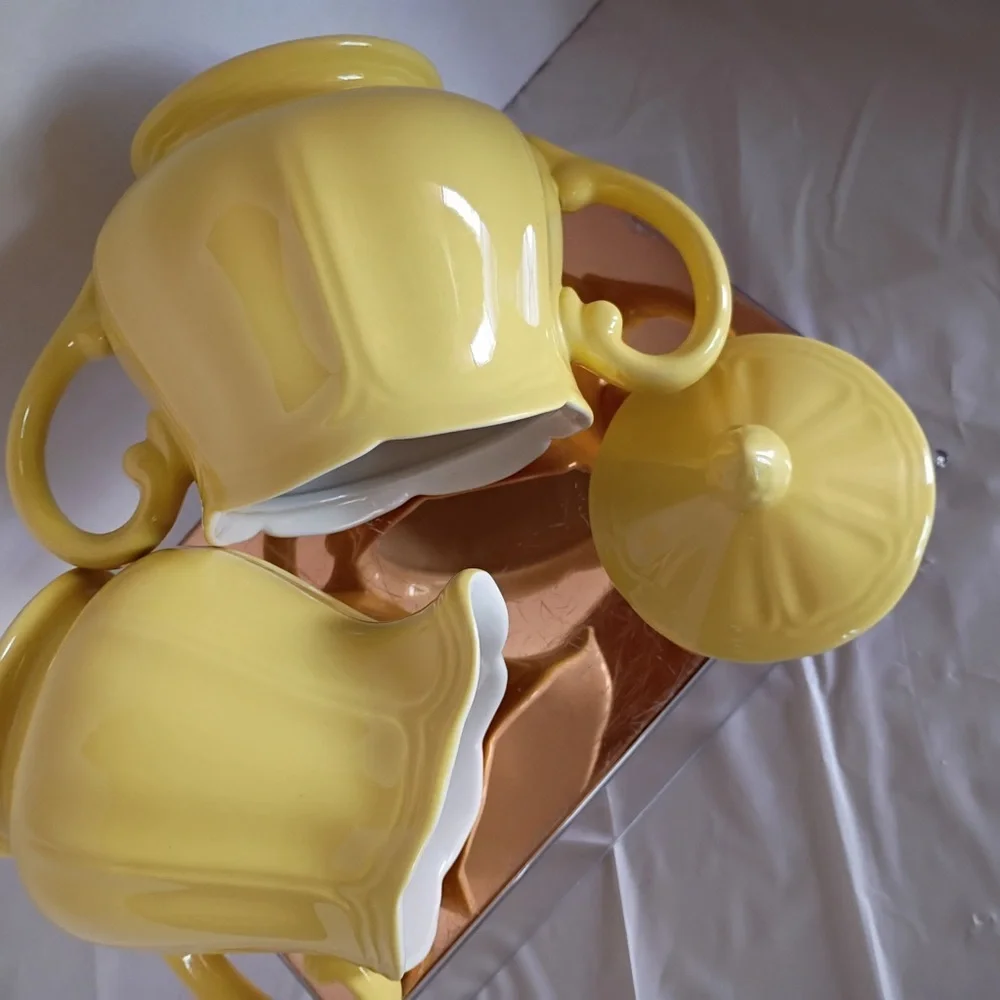 Vintage Yellow Creamer Sugar Bowl Set Bu-Tiers Federalist Ironstone